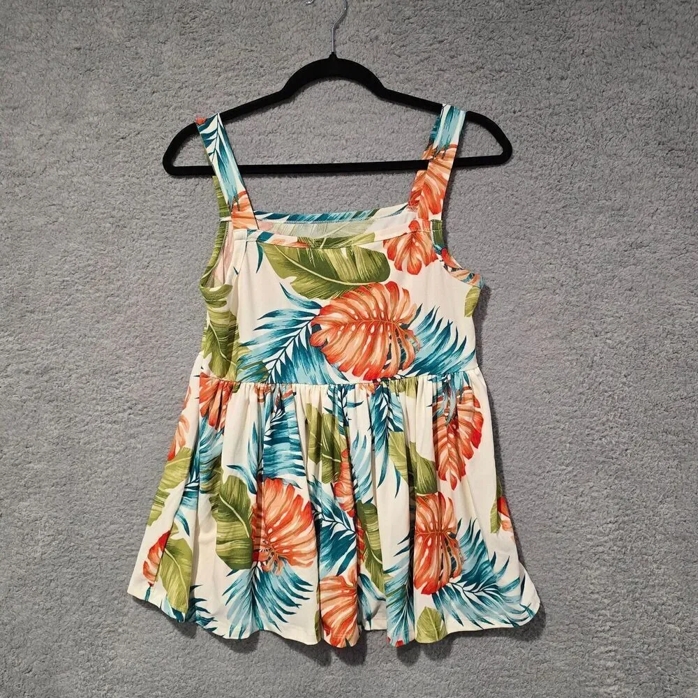 Hawaiian‎ Tank Top Womens S/M Babydoll Summer Boho Dainty Beach Vacation Tunic - Picture 2 of 6